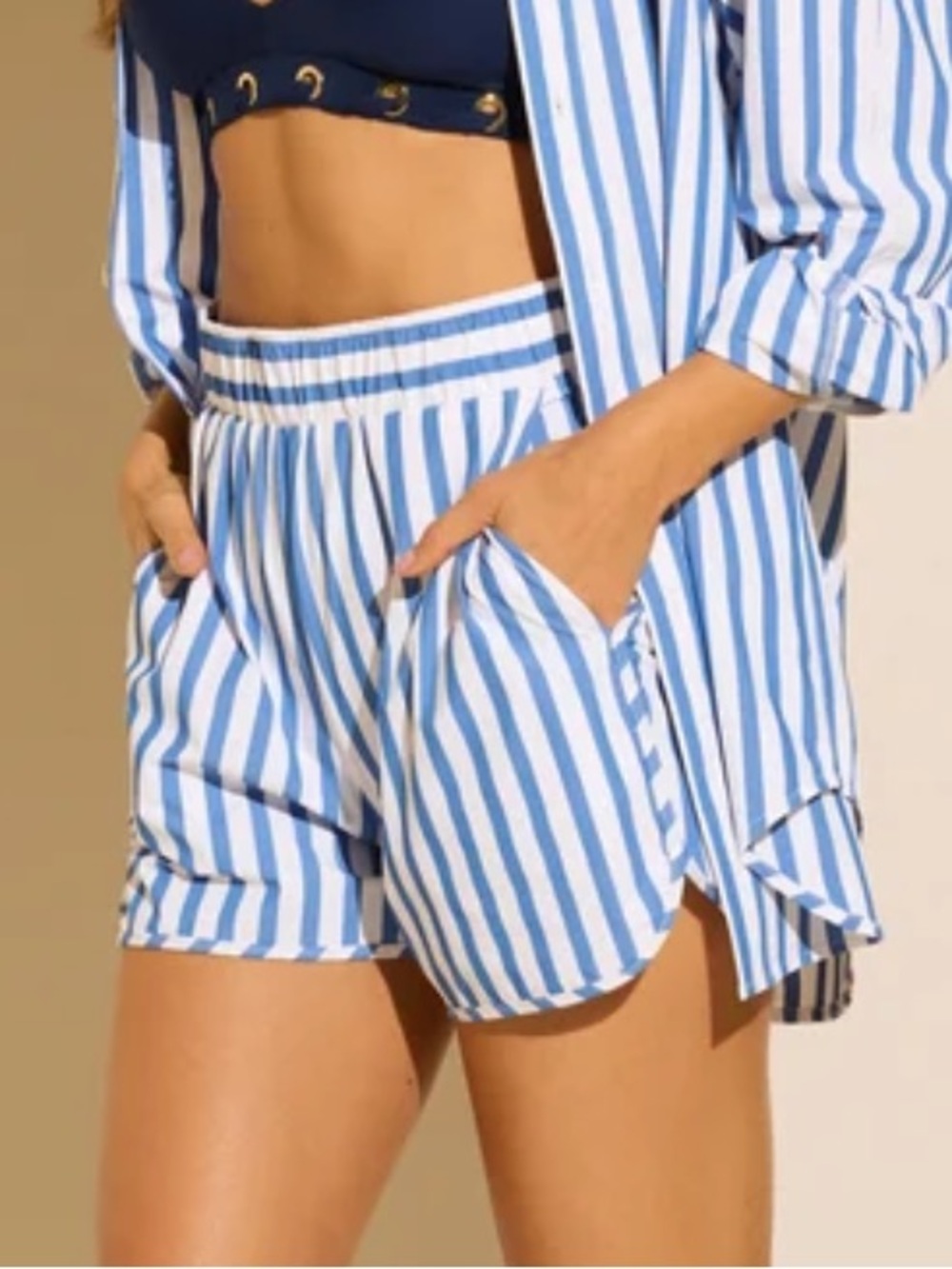 Stylest Quick Drying Beach Short Blue Striped Size Small